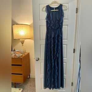 Anthropologie Elegant Blue Ruffle Maxi Dress - Size 6